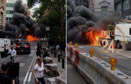 Imponente explosión de un auto cerca de Wall Street en Nueva York