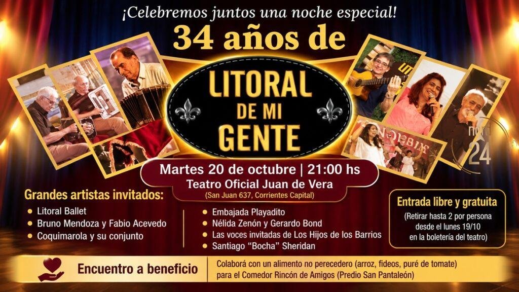 “El Litoral de mi Gente” celebra 34 años. Una gran gala chamamecera en el Teatro Vera